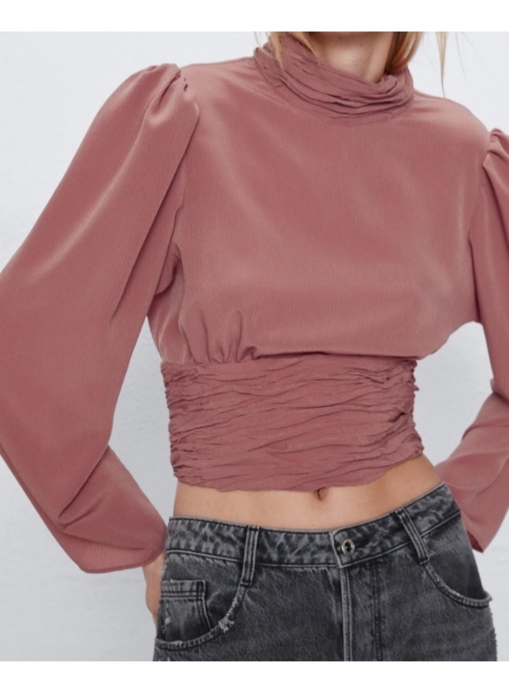 NWT Zara High Collar Blouse with Puff Sleeves size Medium